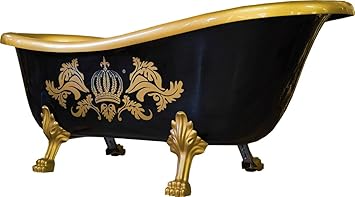 Casa Padrino Pompöös by Luxus Badewanne Deluxe freistehend von Harald Glööckler Schwarz/Gold/Gold 1695mm mit Goldfarbenen Löw