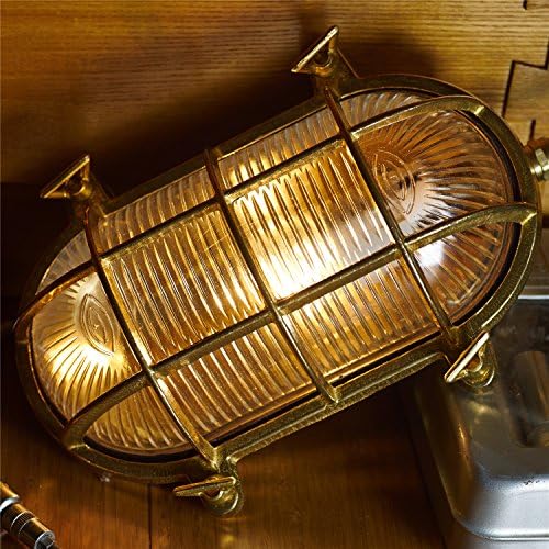 Doitpower Wall - Ceiling Light Made Of Brass. Marine &amp; Nautical Lights Ip65 E27 Cover Waterproof Vintage Fixtures Outdoor Brass Round Bulkhead Lighthouse Base Holder (Oval)