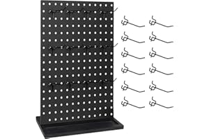 YIKAROELI Peg Board Display Stand with 12 Removable Hooks, Metal with Wood Jewelry Retail Pegboard Racks, 17" X 13” Black Earring Display Stands, Jewelry Display for Vendors, Necklaces, Bracelets, Keychain