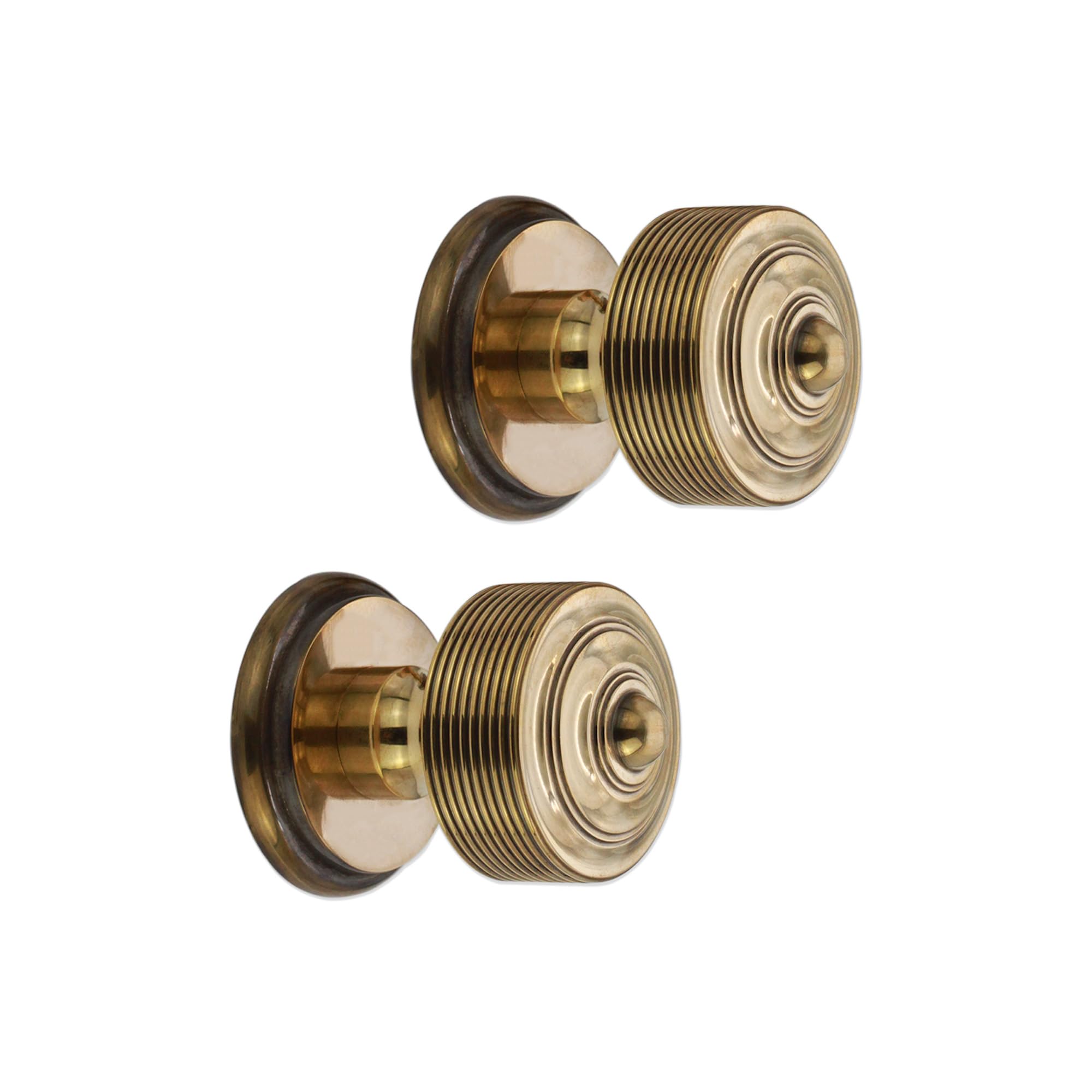 Infinity Decor Reeded Round Mortice Solid Brass Door Knobs Pull Handles Set 55mm in Aged Brass Finish for Interior & Exterior Doors