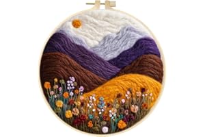 Wool Felt Painting Needle Felting Kit, Flowers Landscape Tree Mountain Felt Painting Kit for Beginner DIY Craft Project Home 