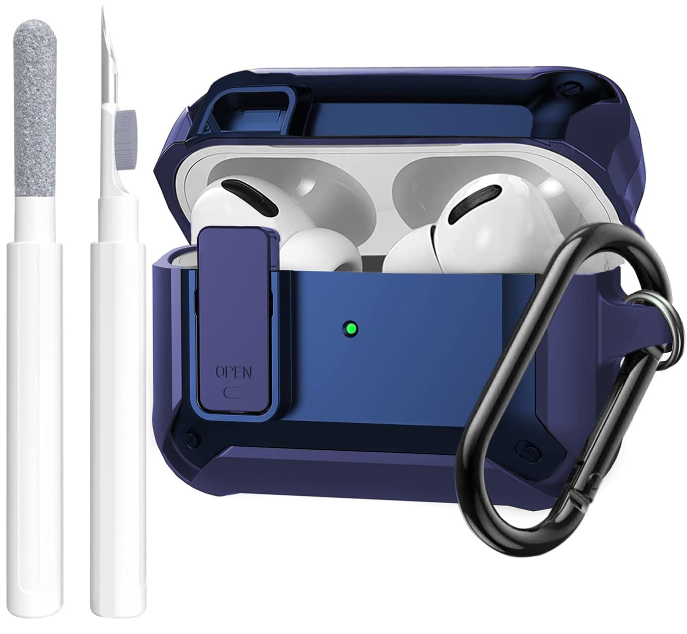 OTOPO for Airpods Pro 2/1 Case Cover with Lock Clip (2019/2022/2023), Rugged Case for Airpod Pro 2nd/1st Generation Protective Skin with Keychian&Cleaning Kit for Apple iPod Pro, Blue