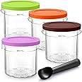 SLLFLY For Ninja Creami Pints and Lids 4 Pack 16oz,Compatible with Ninia 7-in-1 NC299AMZ & NC300s Series Creamy lce Cream Maker,BPA-Free&Dishwasher Safe