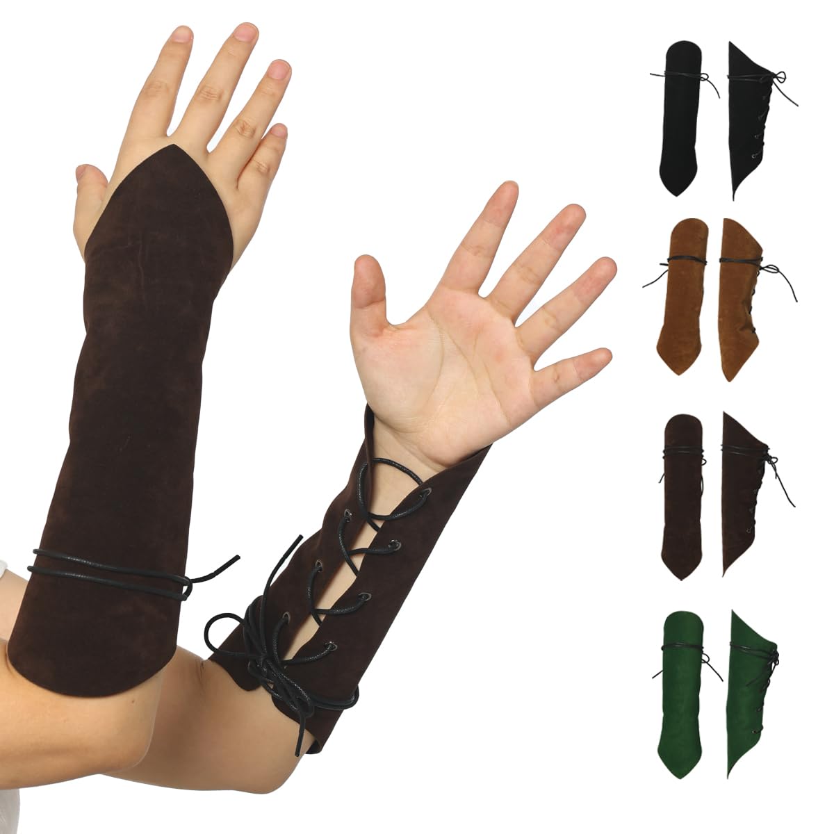 BPURB 2 Pack Medieval Viking Armor Costume Arm Guards for Unisex Gauntlet Wristband Wide Bracer Arm Armor Cuff (Coffee)