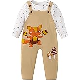 YALLET Toddler Boy Clothes Cute Long Sleeve Tops + Comfortable Overalls Jumpsuit Pants Outfits Sets 12M-5T
