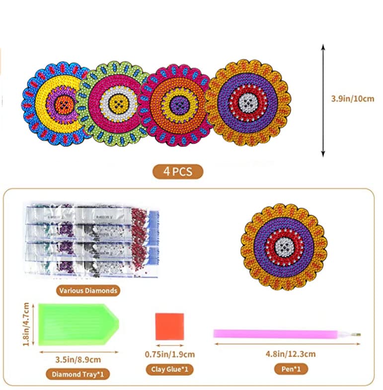 4 Pcs Diamond Paintings Coasters, DIY Coasters Small Diamond Painting Kits for Beginners, Adults & Kids Diamond Art Craft Supplies Home Decor(without iron holder)