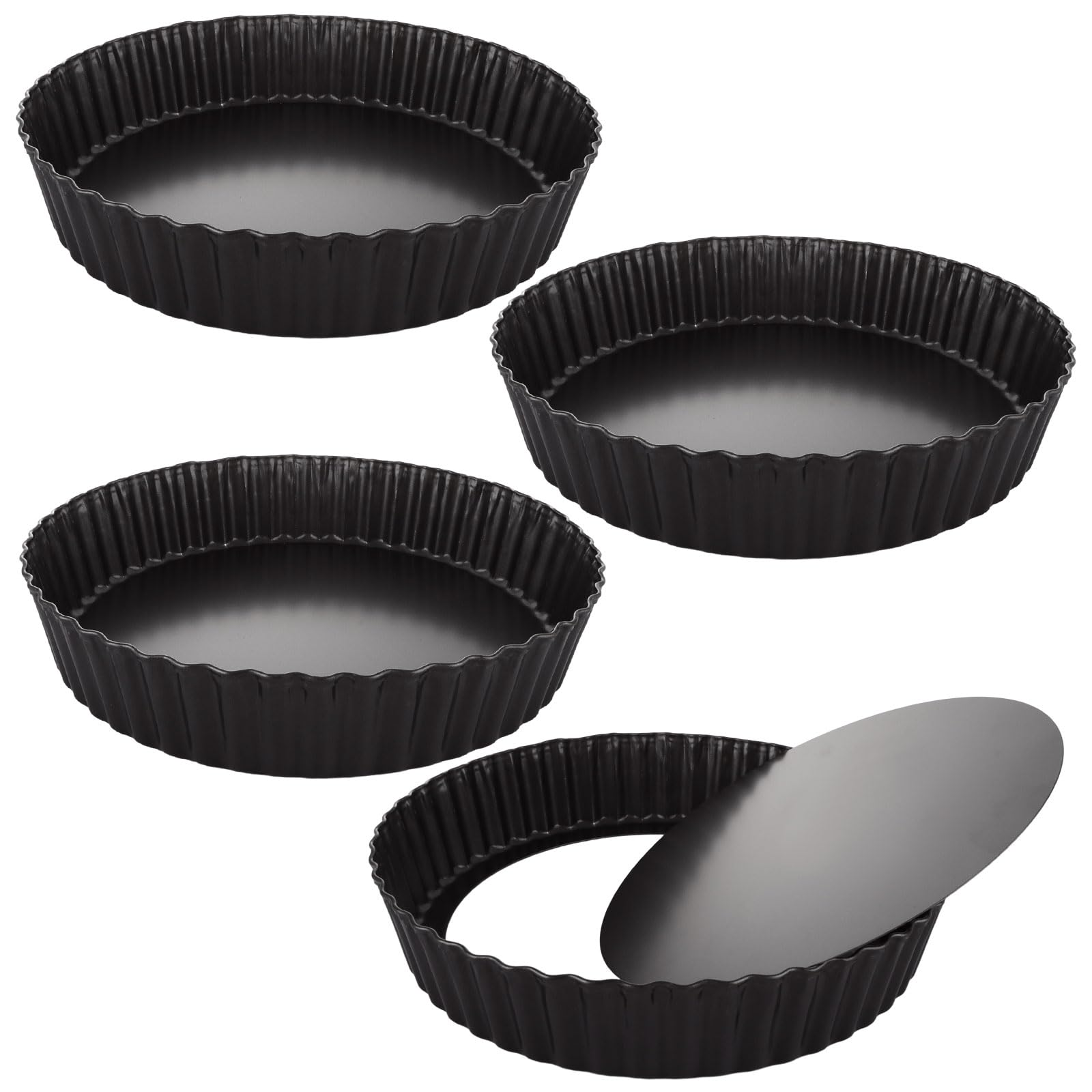 GBACHOOSE 4 Pcs Deep Quiche Pan, 28cm/11inch Quiche Tins with Loose Bottom, 5.5cm Deep Tart Tin, Non-Stick Quiche Dish, Round Flan Tins for Baking Pies Pizza Cheese Cakes Fruit Tart