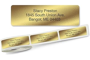 Colorful Images Gold Metallic Foil Rolled Return Address Mailing Labels with Dispenser, Customize with Name & Shipping Addres