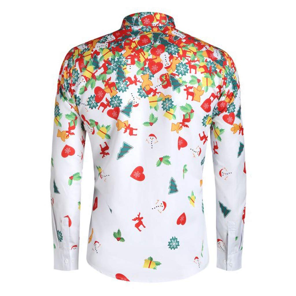 Mens Slim Fit Dress Shirt Casual Long Sleeve Shirt Blouse Christmas