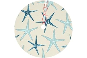LUMANSITTER Nautical Starfish Beach Coastal Sea Beachy Funny Colorful Nave Blue 36 Inch Christmas Tree Skirt Carpet Mat Funny Party Decor Supplies for Xmas Halloween Decorations Occasion Ornament