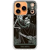 Qivtpjkrin The Devil Tarot Card Skull Case for iPhone 17 Pro Max, Trippy Psychedelic Cool Skeleton Phone Cover, Soft Trendy TPU Bumper Cover Case
