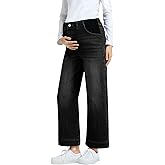 BLENCOT Women's Maternity Jeans High Waisted Wide Leg Stretchy Denim Pants Pregnancy Clothes