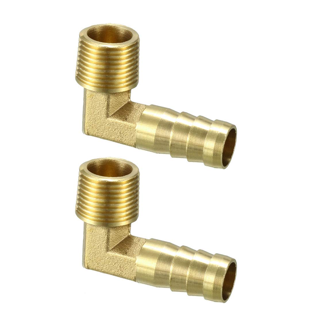 sourcing map Brass Barb Hose Fitting 90 Degree Elbow 12mm Barbed x 3/8 PT Male Connector 2pcs
