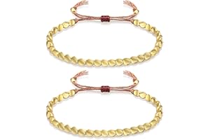 Nanafast 2-3 Pcs Tibetan Copper Beads Bracelet Adjustable Handmade Braided Copper Bracelet Set for Women Men Lucky Tibetan Bracelet Gifts