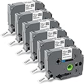 TZe-231 Replacement for Brother Label Maker Tape 12mm 0.47 White Laminated, TZe 231 TZ Tape Refills 1/2" Compatible with Brother P-Touch PT-D210 D220 H110 D400 D410 D610BT, Black on White, 6-Pack