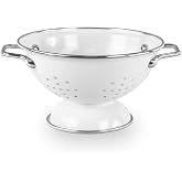Reston Lloyd, 1 Quart Powder Coated Steel Kitchen Strainer Basket for draining Pasta, Vegetable and Fruit, Chrome Handles and Wide Stable Base, White