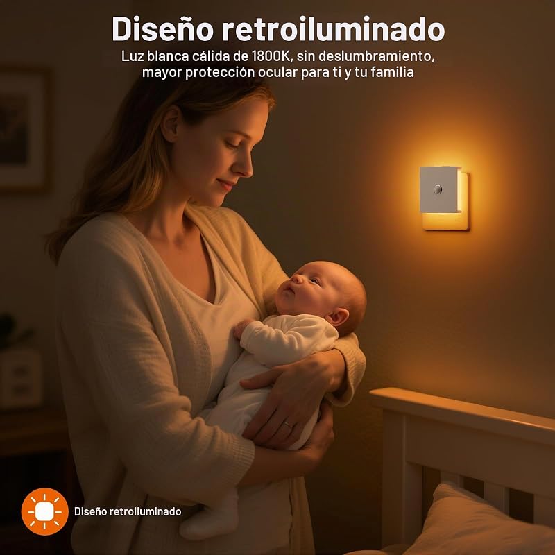 Luz Nocturna con Sensor de Movimiento, 2 Piezas Luz Nocturna Infantil Enchufe Regulable con 3 Modos, Brillo Ajustables para Habitación de Niños, Baño, Pasillo, Cocina, Escaleras — foto 4 de 7