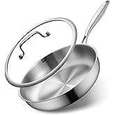 GOLDEN KEY 12 Inch Tri-Ply Stainless Steel Pan, Stainless Steel Frying Pan with Lid,Stainless Steel Skillet Induction All Cooktops, PFOA/PTFE Free Skillet,Health&Safety,Heavy Duty&Fast & Even Heat
