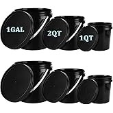 Acrux7 6 Pack Plastic Paint Containers with Lids, 1 Gallon (2) + 2 Quart (2) + 1 Quart (2) Empty Paints Buckets with Handles, Small Pastic Paint Cans Container for Leftover Paint, Crafts, Arts