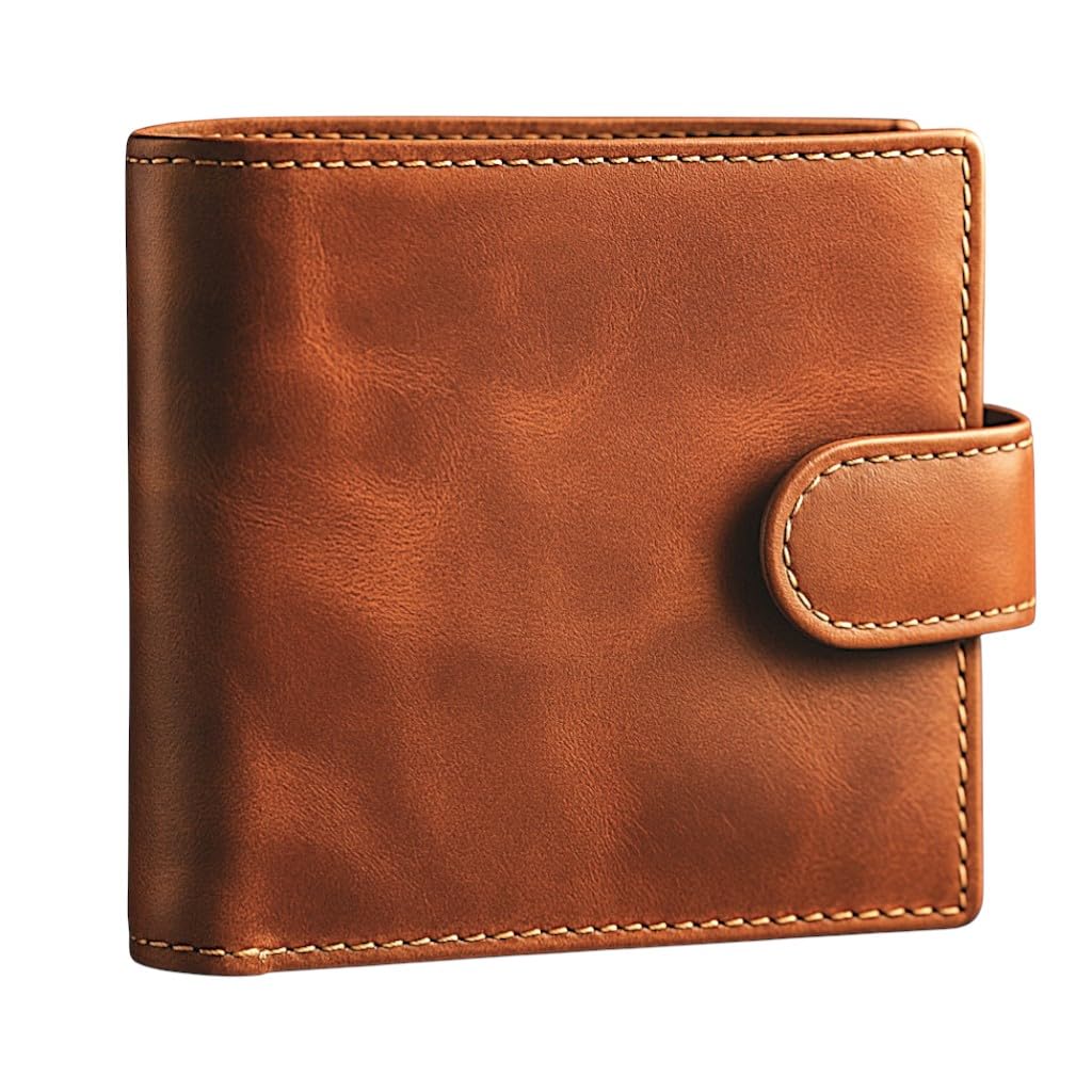 TOPSUM LONDON Mens Distressed Genuine Leather RFID Blocking Notecase Wallet with Flip Up Id Pocket 4021 Tan