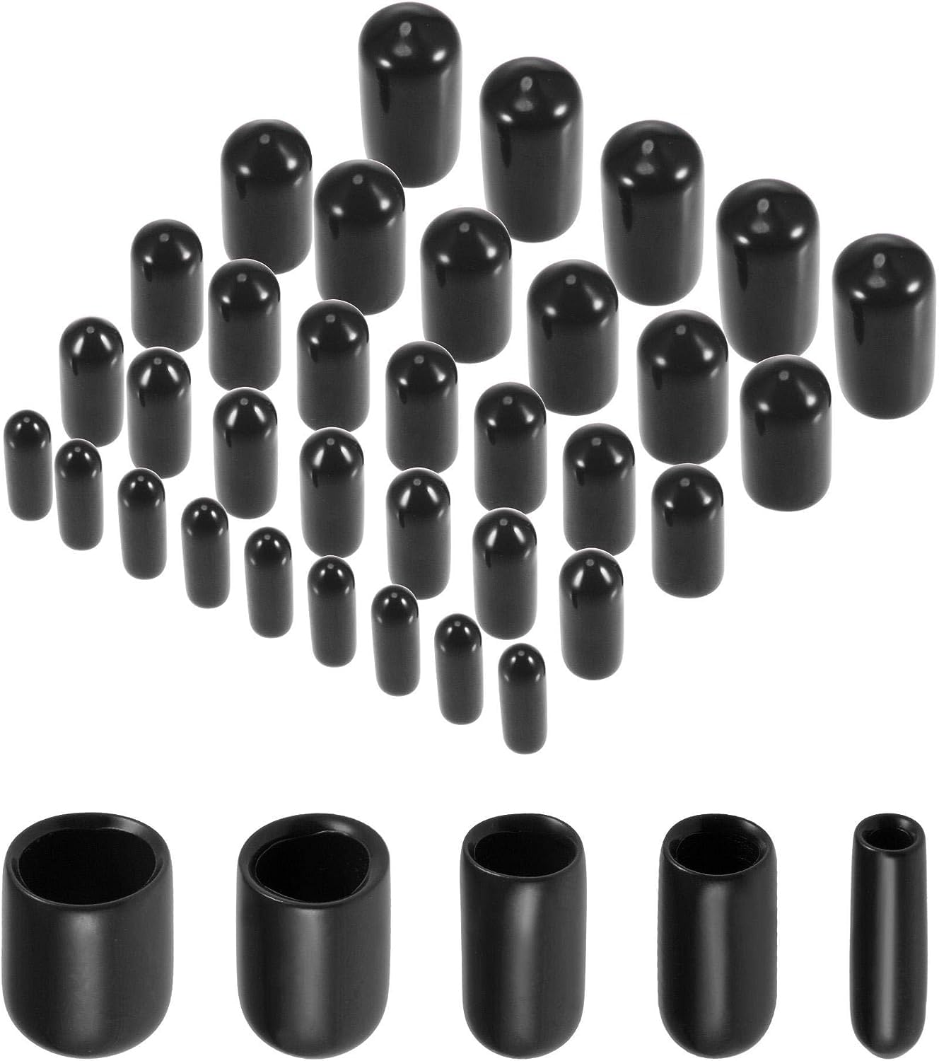 MACHSWON 50pcs Rubber End Caps 5 Size (3mm 5mm 6mm 8mm 9.5mm), Vinyl Round End Cap Cover Screw Thread Protectors Tube Bolt Cap for protection of Screws Tubes Cables Wires, etc — image 1