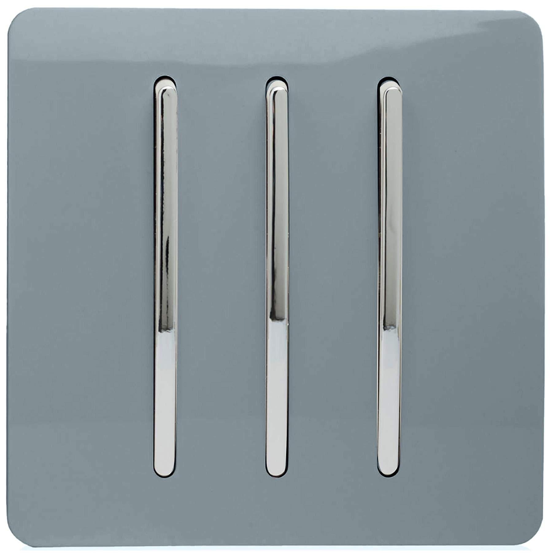 Trendi 3 Gang 2 way 240V Screwless Raised Front Plate Plastic Artistic Modern Glossy 10 Amp Chrome Rocker Triple Electrical Wall Light Switch Cool Grey - ART-SS6CG