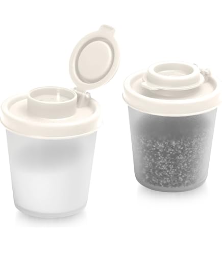 thumbnail image 2 of Tupperware Mini Hourglass Salt & Pepper Shakers - 4 Inch Red Seal Containers 2 of 6