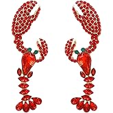 Exaggerated Lobster Crab Dangle Drop Earrings Acrylic Crystal Crayfish Animal Summer Creative Beach Vacation Party Jewelry