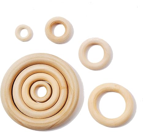 20pcs Unfinished Natural Color Wood Rings Wooden Craft Round