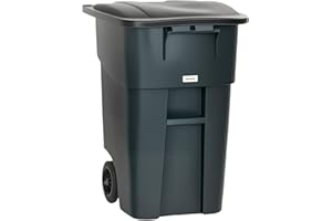 Outsunny 53 Gallon Large Outdoor Garbage Bin with Lid and Wheels, Outdoor Garbage Can with Handle, Heavy Duty Plastic Trash C