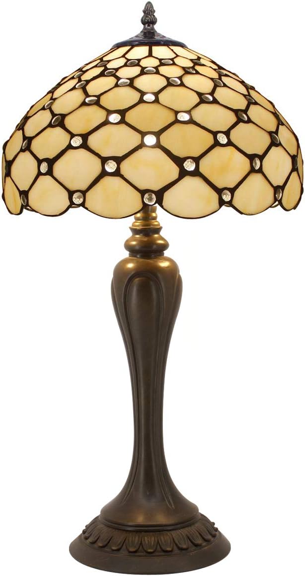 Stained Glass Lamp Cream Crystal Pearl Bead Tiffany Style Table Lamps Height 22 Inch Wide 12 Inch For Kids Room Living Room Bedroom Antique Desk Dresser Beside Coffee Table Bookcase S005 WERFACTORY