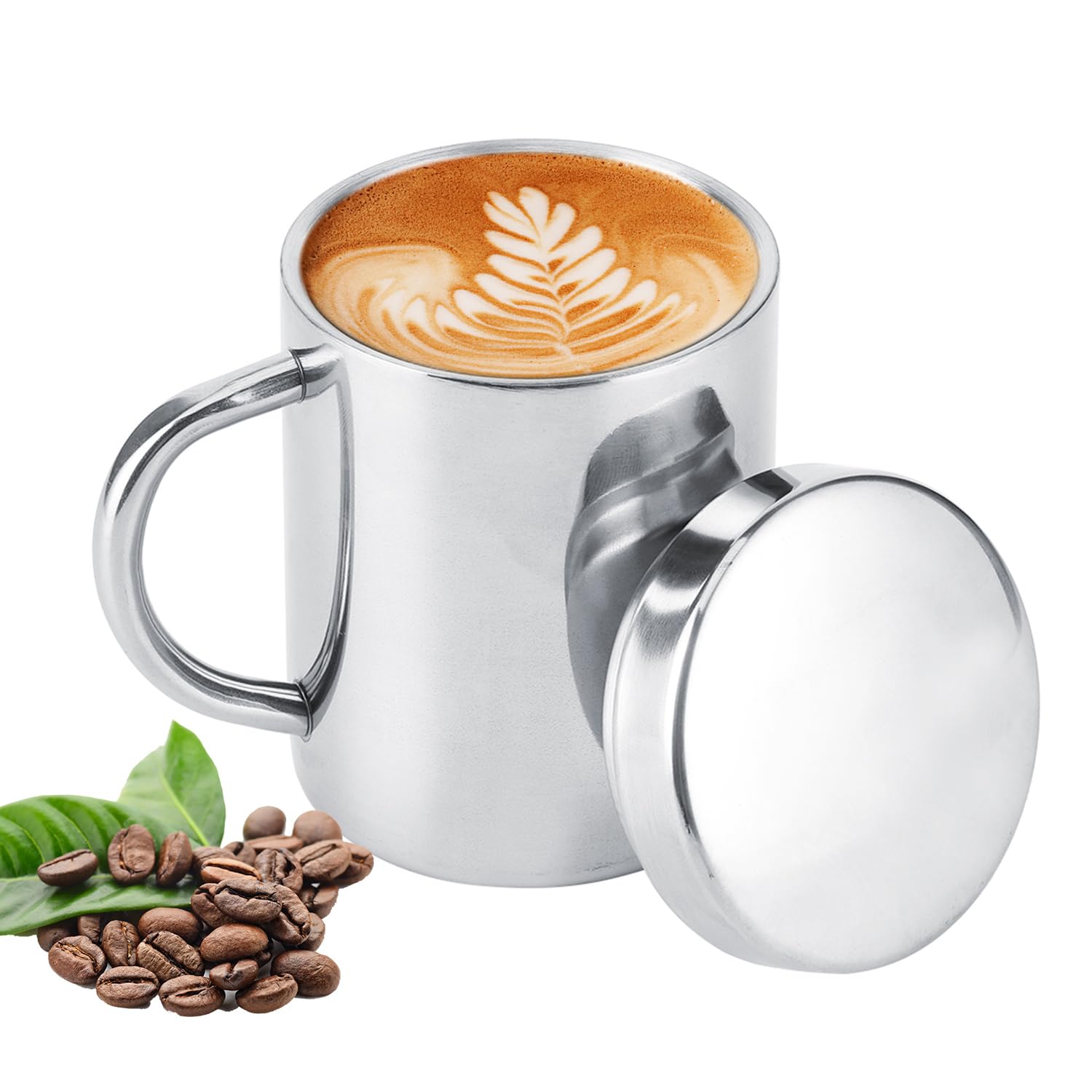 300ml Stainless Steel Mug, Double Wall Insulated Mug Camping Mug Coffee Mug Tea Cup with Lid Beer Tankards with Handle for Camping Travel Picnic