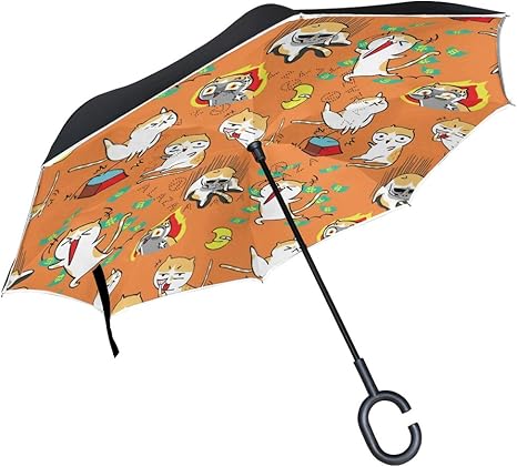 Amazon Co Jp Kaaridream 逆さ傘 長傘 逆折り式傘 手離れc型手元 日傘 晴雨兼用 Uvカット レディース メンズ 車用 猫柄 ねこ アニマル オレンジ 個性 可愛い 雨傘 自立傘 ゴルフ用傘 紳士傘 耐風 遮光断熱 大きめ 軽量 Home Kitchen