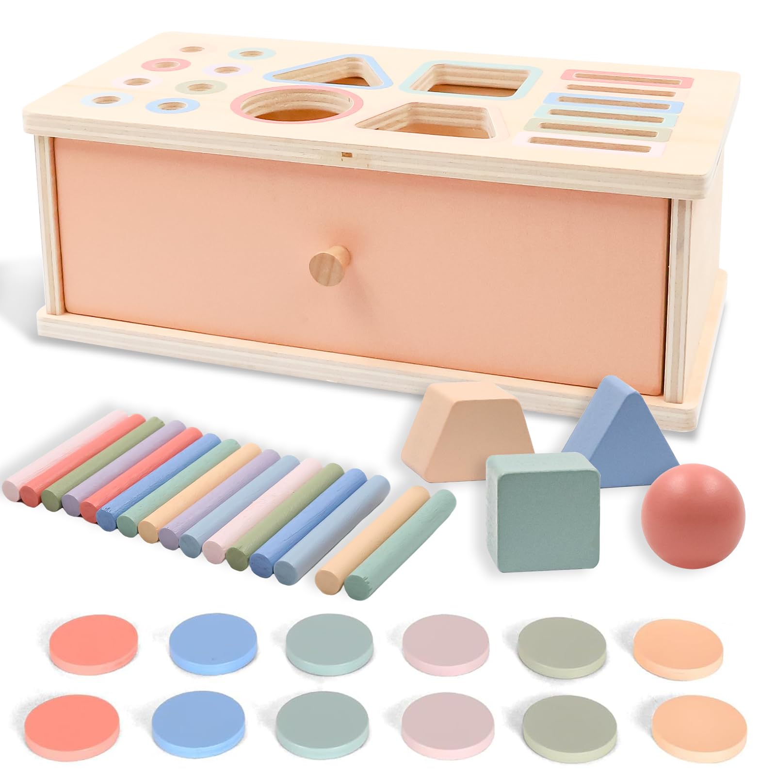 Toddler Montessori Toys for 3๏ผ Year Old, Wooden Shape Sorter for Toddlers 3๏ผ, Stacking Sensory Baby Toys, Colour Sorting Game