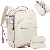 LOVEVOOK 40L Large Travel Backpack for Women Men, 17 Inch Carry on Backpack for Traveling on Airplane, Personal Item Travel Bag Airline Approved, Business Causal Weekender Backpack, Beige-Pink
