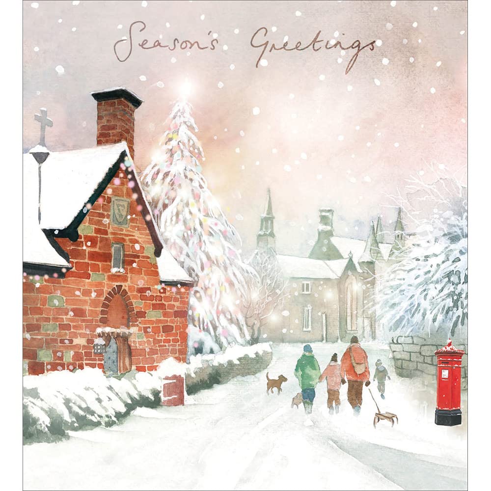 Woodmansterne Artistic Charity Christmas Cards - Winter Village Scene - Eco-Friendly & Recyclable - Pack of 5 Cards