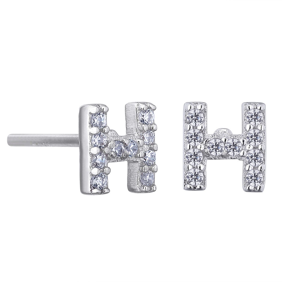 VIKI LYNN Women Girls 925 Sterling Silver Cubic Zirconia Letter H Stud Earrings Tiny Size