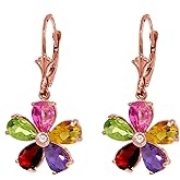 Galaxy Gold GG 14k Solid Rose Gold Leverback Flower Earrings with Multi-Gemstones