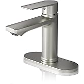 BELZ Brushed Nickel Bathroom Faucet, Modern Single Handle One Hole Bath Vanity Sink Faucet with Pop Up Drain and Deck Plate for 1 or 3 Holes