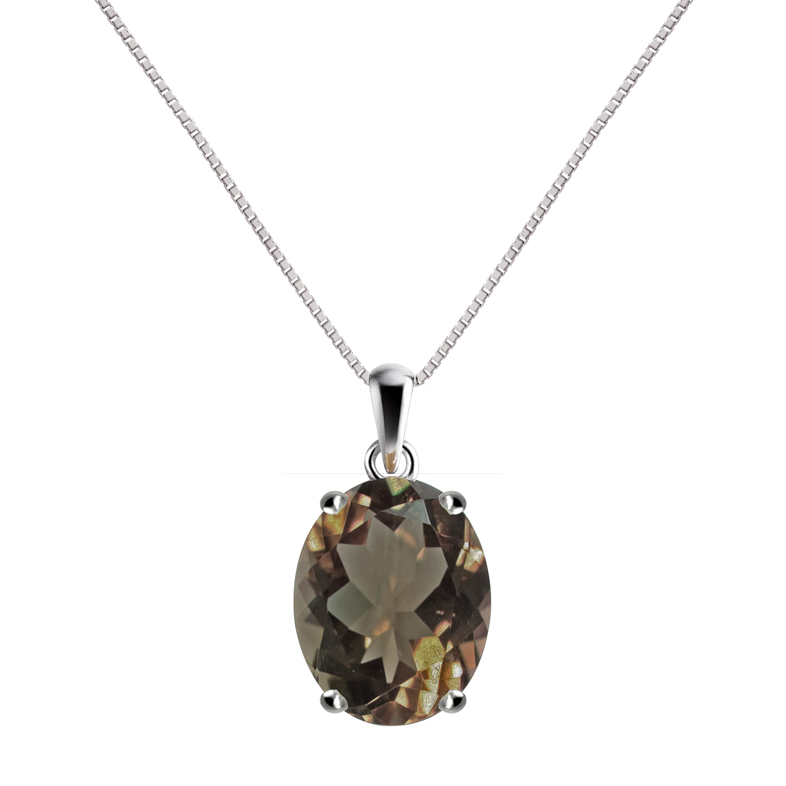 Franki Baker Large Natural Smoky Quartz Gemstone & Sterling Oval Pendant Necklace. Pendant Length: 2.2cm. Chain Length: 50cm