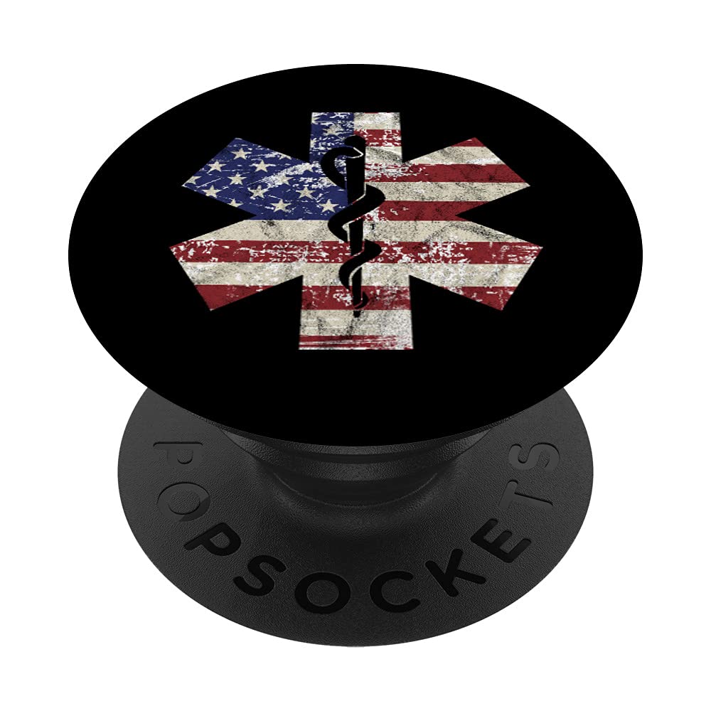 Paramedic EMT EMS American Flag Patriotic Nurse 4th of July PopSockets Swappable PopGrip