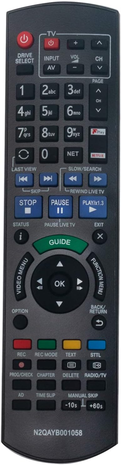 VINABTY N2QAYB001058 Replacement Remote Control Fit for Panasonic HDD DVD Blu-Ray Recorder DMR-BWT850EB DMR-HWT150EB DMR-HWT250EB DMR-PWT550EB DMR-PWT655EB DMR-PWT635EB DMR-HWT150 DMR-PWT655
