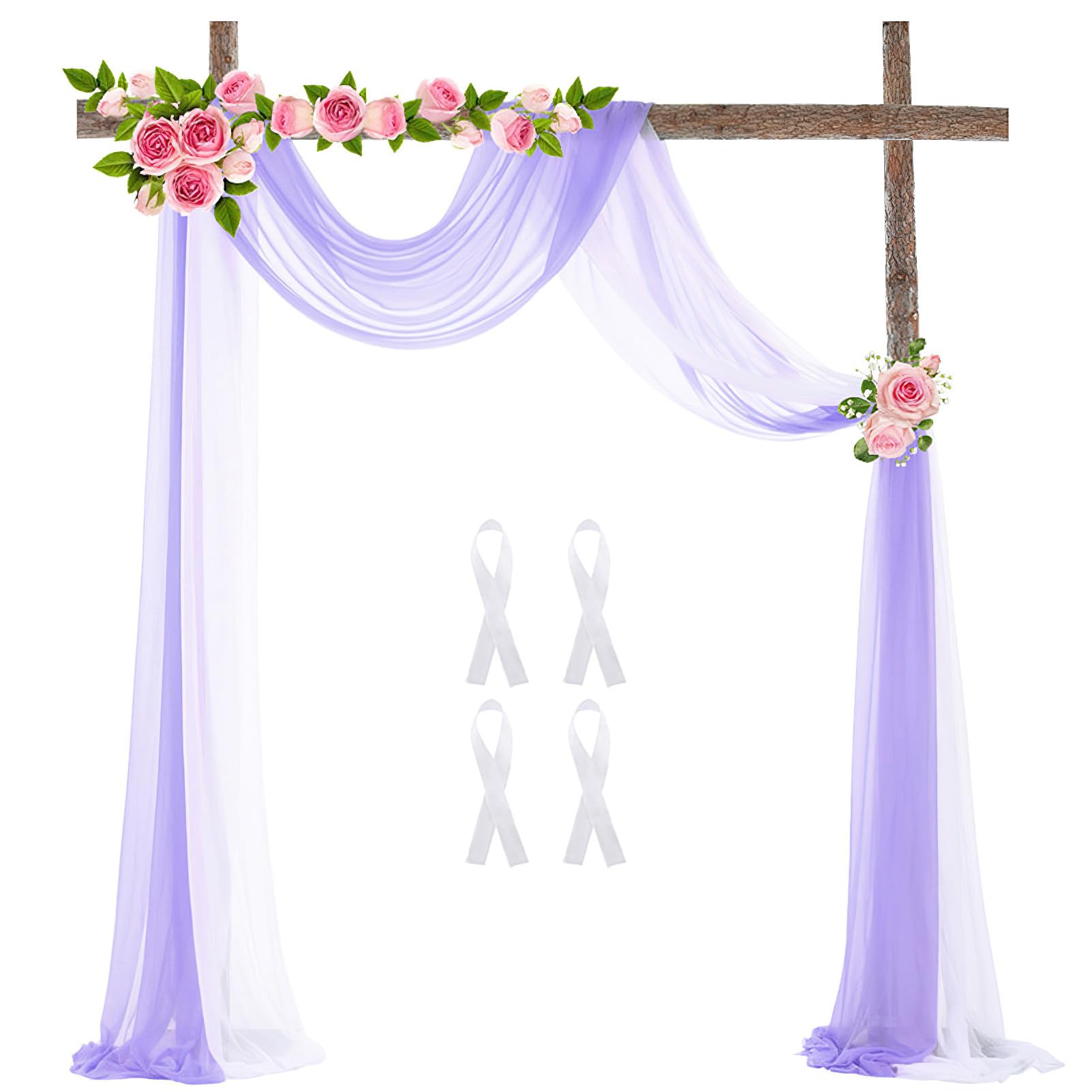 Wedding Arch Sheer Drapery Backdrop Voile Curtain Chiffon Draping Fabric 20Ft Sheer Curtains Arbor Drapery for Wedding Ceremony Reception Party Ceiling Decor, White and Purple, 2 Panels