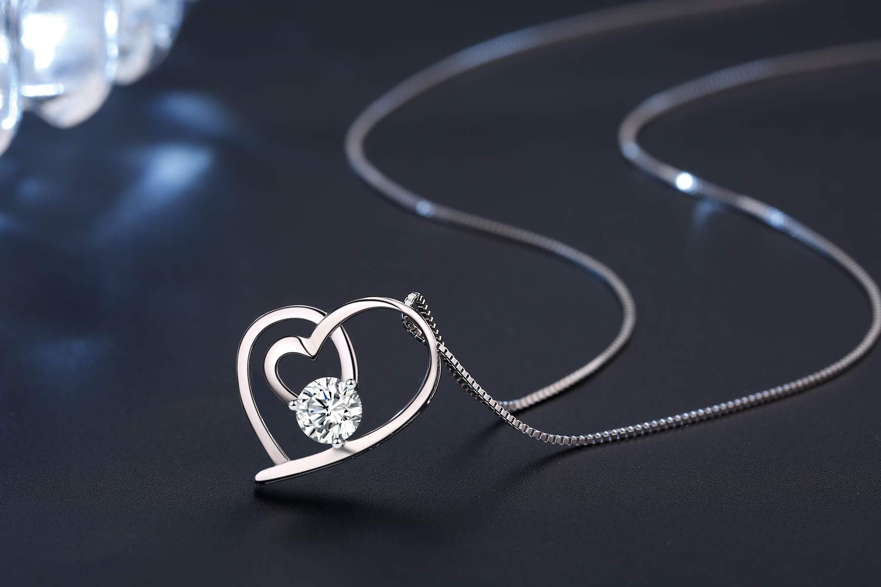 Abiguelle Damen Schmuck, Halskette Silber mit Herz Anhänger 925 Sterling Silber Zirkonia, Schmuck mit Etui 45cm, Weiß