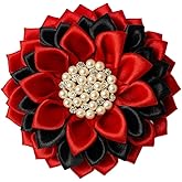 Red and Black 4.5" Triple Sorority Paraphernalia Flower Brooch Pin for Women, Greek Organization, Delta Sigma Theta Sorority Inspired for D9 Events, Conferences, Luncheons, J13