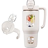 32oz Glass Tumbler with Straw Handle and 2-IN-1 Sip & Spout Lid, Reusable Iced Coffee Cup for Smoothie, Matcha, Milkshake, Leakproof Glass Water Bottle with Straw and Silicone Sleeve, BPA Free-White