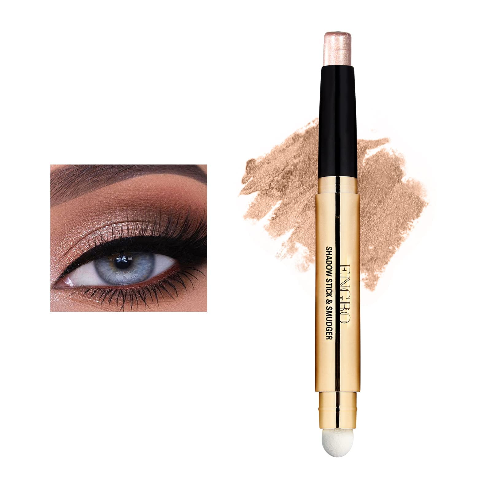 Prreal Eyeshadow Stick,Dual End Shimmer Eyeshadow Stick,Pearl Eyeshadow Pencil,Waterproof Long-lasting Glitter Eye Shadow Cream Sticks with Soft Brush for Eye Makeup (03# Rose Gold Shimmer) — image 1