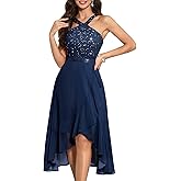 Bbonlinedress Women's Halter Cocktail Dresses Sequin Hi-Lo Prom Formal Evening Wedding Guest Bridesmaid Dress for Teens 2026