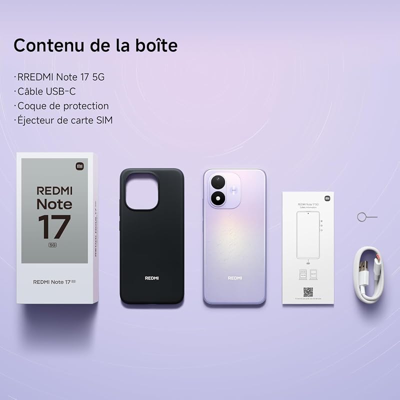 REDMI Note 17, Smartphone 4+128 Go, Noir, Batterie 7700 mAh