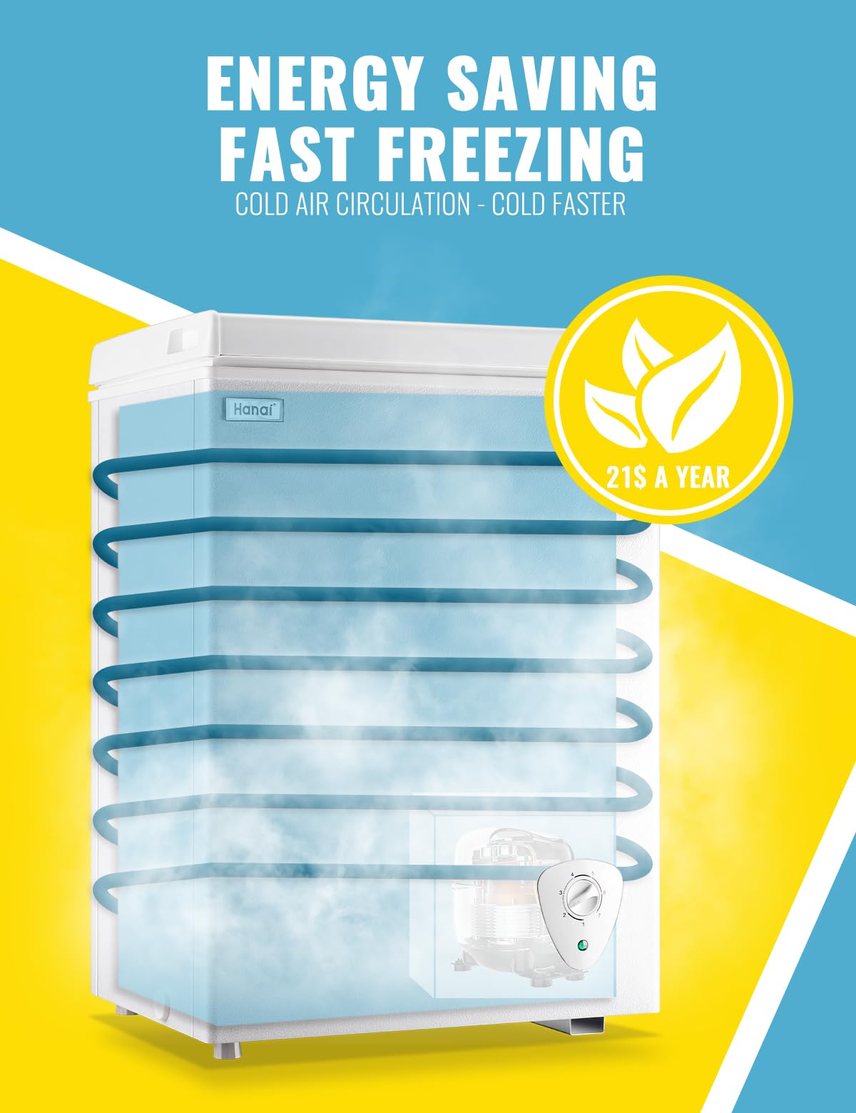 WANAI Chest Freezer Small Deep Freezers with Removable Storage Basket Freestanding Top Door Compact Mini 7 Gears Temperature Control for Office Dorm Apartment
